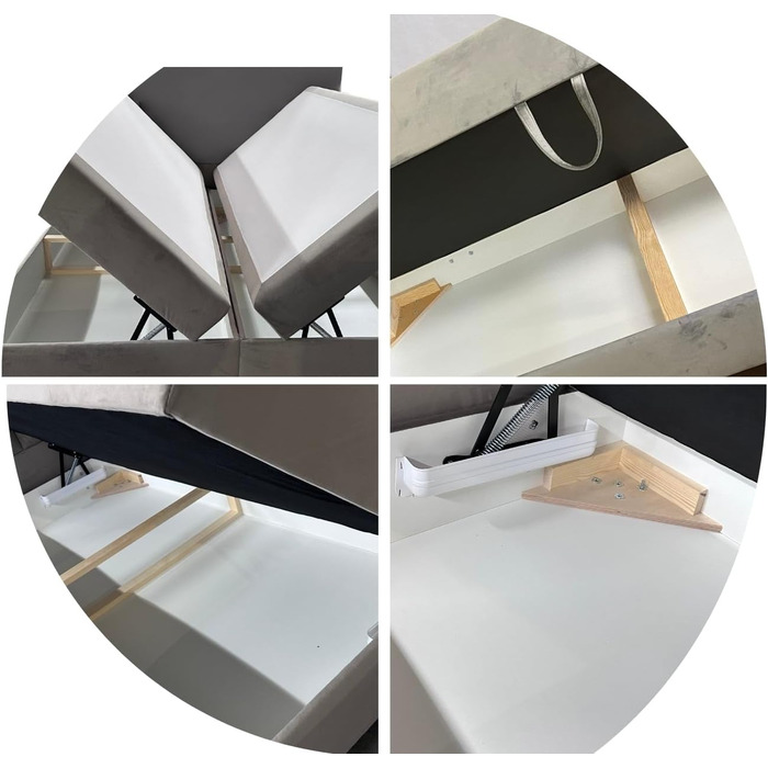 Ліжко-бокс Liam без узголів&39я 120 x 200 см 2 шт. Топпер для ліжка 5 см Безкоштовний бежевий велюр без ніжок Спальна поверхня 3 см 123/143/163/183/203 см (Riviera 91 - сірий, 120x200) 120x200 Riviera 91 - сірий