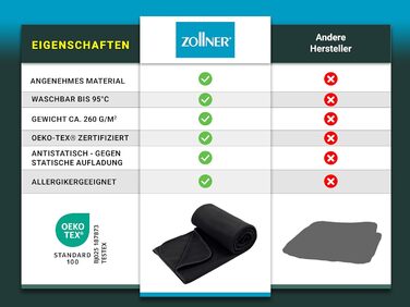 Флісова ковдра ZOLLNER 130x170 см - м&39яка та міцна флісова ковдра - можна прати при температурі до 95C - високоякісна підкладка - антистатичний матеріал - поліестер - чорний колір - сертифікований Oeko-Tex