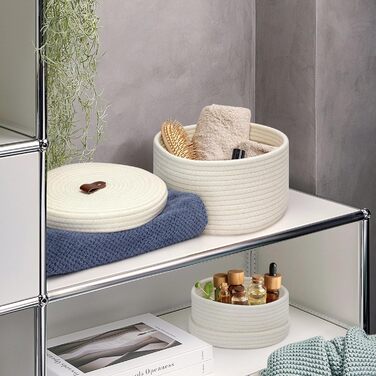 Набір із 2 кошиків для зберігання з кришками, маленький, органайзер для пеленального столика, місце для зберігання косметики, аксесуари для ванної кімнати, білий