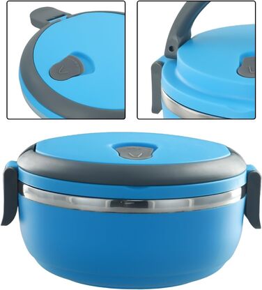 Термоланчбокс Круглий, 700 мл, синій. Ізольований контейнер для їжі з міцною внутрішньою колбою з нержавіючої сталі PP-304, для студентів, офісу, подорожей. Герметичний, легко миється, зберігає тепло до 3-4 годин.
