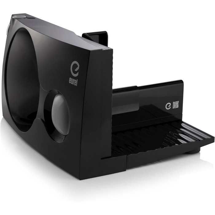 Харчовий слайсер ЧОРНИЙ Зроблено в EU I Компактний електричний слайсер, Хліборізка Ø 170 мм лезо з нержавіючої сталі 2в1 Регульований 0-17 мм, без бісфенолу А 100 Вт (142420002) Чорний RS42, 42