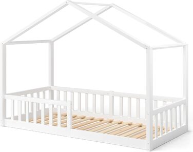 Дитяче ліжко Bellabino Bia 90x200 см, дитяче ліжко для дому з захистом від випадіння та висувною рейковою рамою, підлогове ліжко М