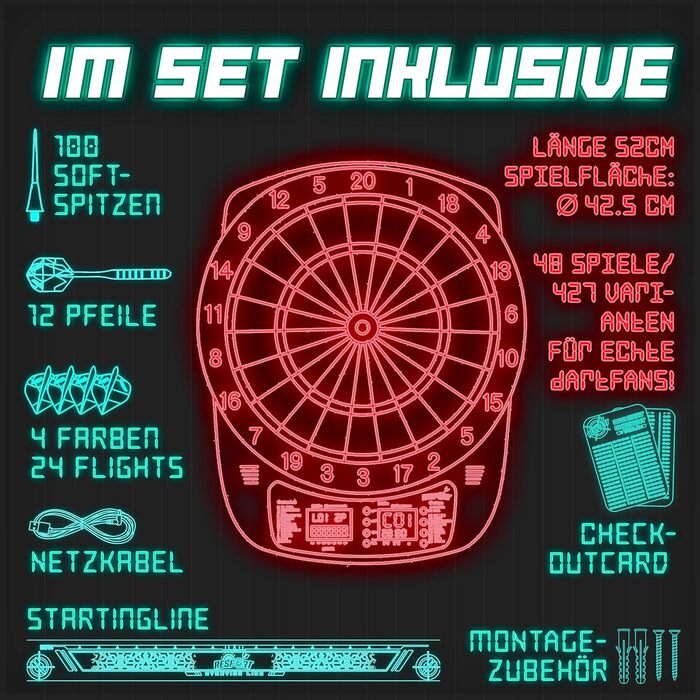 Професійний набір електронної мішені для дартсу з 12 дротиками 24 професійними стрілками 100 наконечниками для дротиків та аксесуарами Електронний автомат для дартсу для 1-8 гравців з 427 варіаціями Електронна мішень для дартсу зі світлодіодним дисплеєм