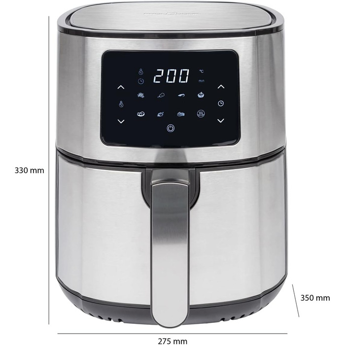 Фритюрниця ProfiCook Фритюрниця 1400 Вт Гаряче повітря 5,5 л Місткість XXL Без масла та жиру Фритюрниця Світлодіодний сенсорний екран 7 Програми Нержавіюча сталь для картоплі фрі, нагетсів і багато іншого. PC-FR 1239 H