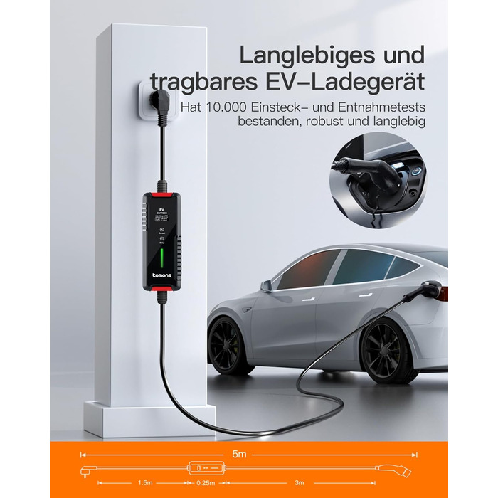 Тип 2 зарядний кабель Schuko 3,5 кВт, 16А, 6М зарядний кабель електромобіля, мобільний зарядний пристрій для електромобіля Wallbox