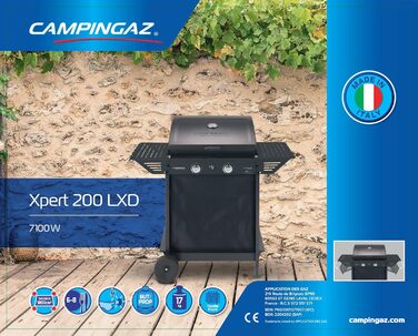 Газовий гриль Campingaz Xpert 200 LXD BBQ-візок з 2 алюмінізованими пальниками Кришка з термометром Потужність 7.1 кВт Решітка для підігріву 2 складані бічні столики