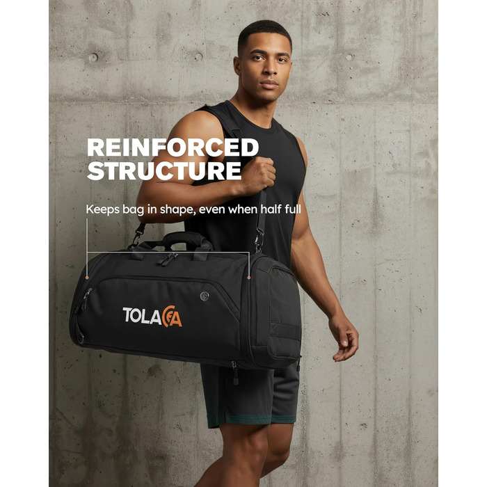 Спортивна сумка Tolaccea 56-70 л для чоловіків та жінок розширювана дорожня сумка з відділенням для взуття та відділенням для вологих речей, яку можна носити як рюкзак, для фітнесу, спортзалу, плавання, футболу, подорожей (чорна)