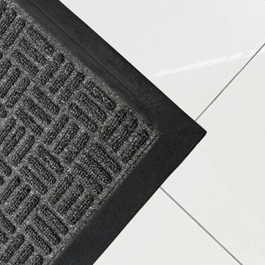 Килимок Ultralux преміум-класу для використання всередині та зовні приміщень, 90 x 60 см, поглинаючий та міцний килимок для дверей з нековзною водонепроникною гумовою основою для місць з високою прохідністю, темно-сірий, 60 x 90 см (прямокутний)