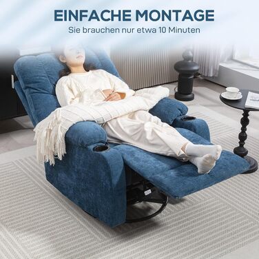 Крісло для телевізора HOMCOM з функцією відкидання, шезлонг з регульованою спинкою та підставкою для ніг, крісло-реклайнер з лляним ефектом для вітальні та спальні, темно-синє