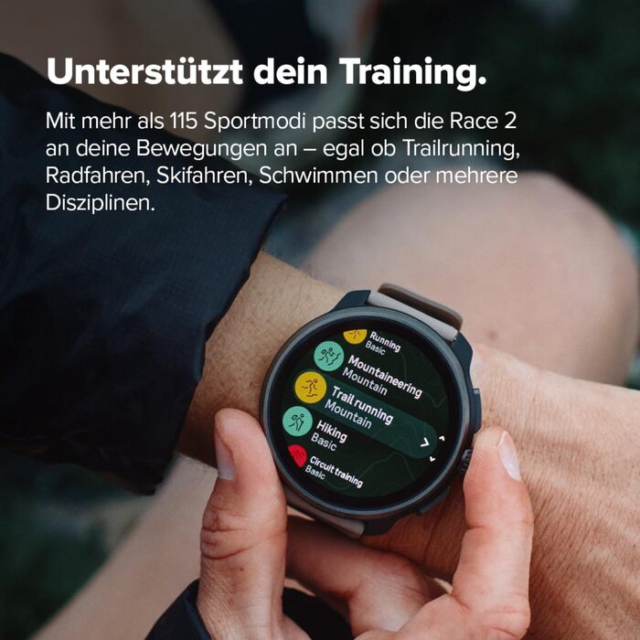 Спортивний GPS-годинник SUUNTO Race 2, яскравий 1,5-дюймовий сенсорний AMOLED-екран, тонший та легший дизайн, 16 днів роботи від батареї, офлайн-карти, точна навігація, понад 115 спортивних режимів, розширені показники тренувань, повністю чорний