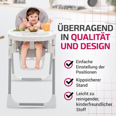 Сулено - стільчик для годування LOVIS, регульована підніжка та піднос, ремені безпеки та протиковзкий обмежувач, функція нахилу, к