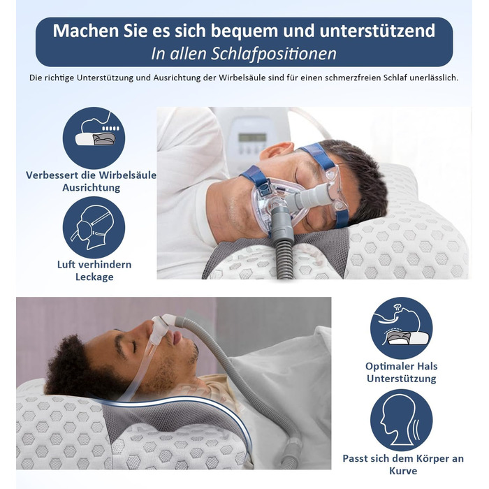 Подушка Hydomi CPAP для бічних спальних місць зменшує витоки повітря та тиск маски - Подушка з піни з ефектом пам'яті підходить для пацієнтів з апное сну та користувачів масок CPAP - Подушка для підтримки шиї збоку, спини та живота 02-Стандарт (22.83'*14.