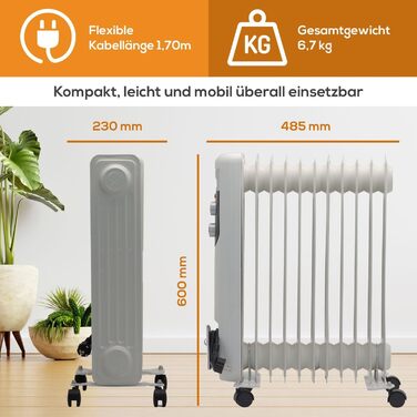 Електричний масляний радіатор Tronitechnik, 3 режими нагріву, 11 ребер, енергозберігаючий, термостат, захист від перегріву, OR-1 2500 Вт 11 ребер, білий