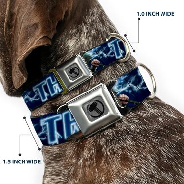 Нашийник для собак Молот Тора, колекція Месники, блакитно-білий, ширина 2,5 см, регульований розмір (28,9-43,2 см) - для собак середнього розміру
