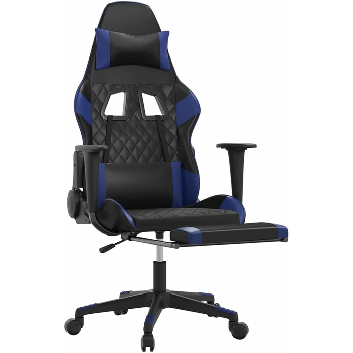 Ігрове крісло з підставкою для ніг, крісло для ПК, ігрове крісло, крісло для геймерів, крісла для ігор, крісла для кабінету, крісло для PlayStation, комп&39ютерне крісло, чорно-синя штучна шкіра