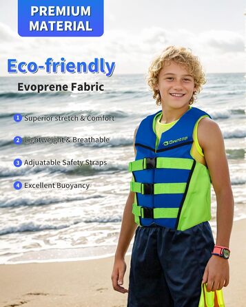 Рятувальний жилет Owntop для підлітків та дітей, регульований рятувальний жилет з потрійними ременями безпеки, легкий рятувальний жилет для каякінгу, плавання, риболовлі, жилет для підводного плавання, синій, розмір M