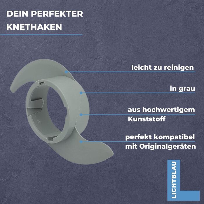 Світло-блакитний гачок для тіста 2646 сірий для кухонного комбайна Bosch I Змінний гачок для тіста підходить для MCM3100W, MCM3110W та MCM3200 I Пластиковий гачок для тіста для кухонних комбайнів I Запасна частина кухонного комбайна Bosch