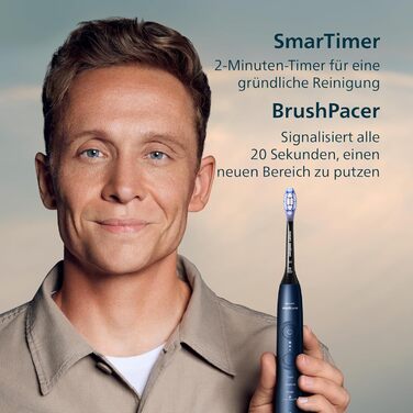 Електрична звукова зубна щітка з додатком, 4 режими чищення та 3 рівні інтенсивності, контроль тиску, EasyStart, білий та темно-синій колір, набір з 2 шт., HX7429/01 Нова технологія, 7100