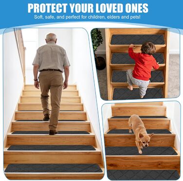 Килимки для сходів, 15 шт. , самоклеючі килимки для сходів для приміщень, 76 x 20 см, протиковзкий килимок для сходів, самоклеючий для дерев&39яних сходинок, безпечний килимок для сходів для дітей, людей похилого віку, домашніх тварин, темно-сірий B-темно