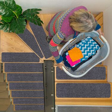 Килимок для сходів RIOLAND, нековзкий, для використання всередині приміщень, для дерев&39яних сходів, килимки для сходів для дітей та собак, 15 шт. , 20,3 x 76,2 см, сірий