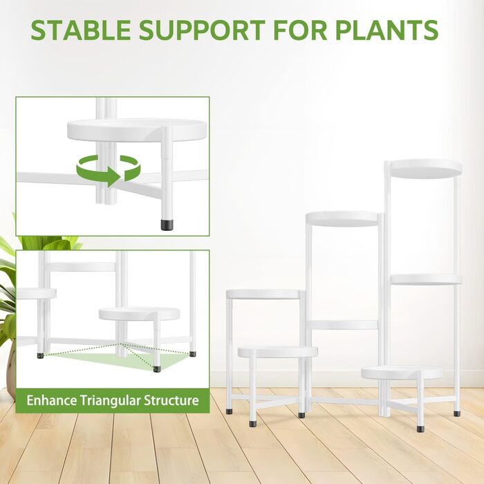 Велика 7-рівнева металева підставка для рослин, підставка для квітів, полиця для рослин, для приміщень/вулиці, складна кімнатна підставка для рослин, полиця для саду, балкону, вітальні (кругла, чорна) 7 рівнів, біла