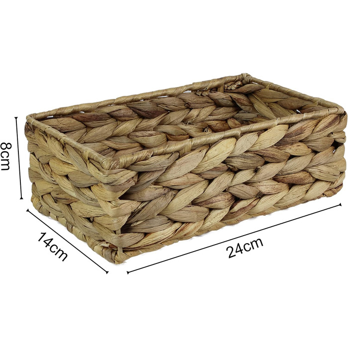 Прямокутний водяний гіацинт, маленькі кошики для зберігання, натуральна фарба, плетений кошик, полиці, відкриті, декоративна подарункова коробка, міні піднос, косметика, органайзер (великий, 32 см, 3 кошики)
