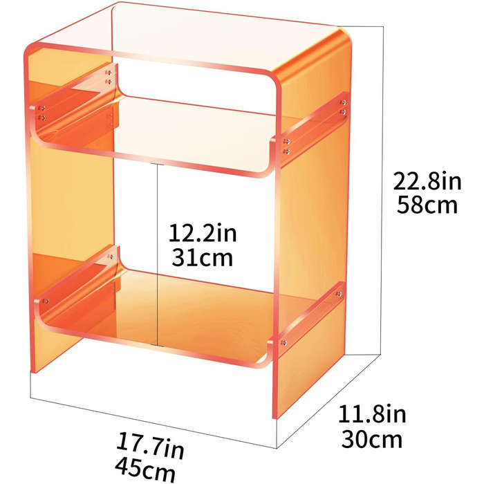 Акриловий журнальний столик, тумбочка біля ліжка, прозорий столик, для спальні-вітальні, 45 x 30 x 58 см (помаранчевий)