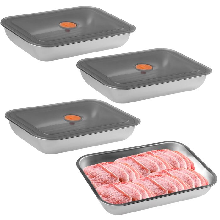 Набір з 4 контейнерів для делікатесів з нержавіючої сталі, коробки для зберігання сиру, м&39яса та ковбас Штабелюються, можна мити в посудомийній машині в холодильнику та морозильній камері З прозорою кришкою A-01