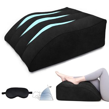 Подушка для підняття ніг, надувна подушка для підтримки ніг для сну, комплект клиноподібної подушки та маски для сну, для вагітних та післяопераційного відновлення, подушка для підтримки ніг для зняття тиску на ноги та покращення кровообігу (чорна)