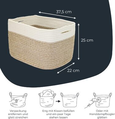 Кошик для зберігання HMF з прихованими ручками, набір з 3 шт. , бавовняний кошик 37,5 x 25 x 22,5 см біло-коричневий