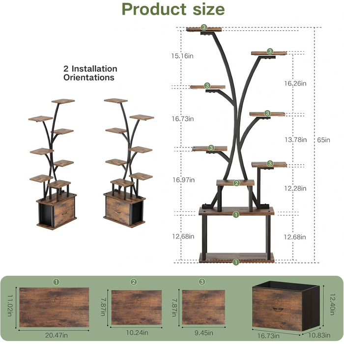 Підставка для рослин з підсвічуванням - 9 ярусів, металева та дерев&39яна підставка для квітів з шухлядою, кімнатна підставка для квітів висотою 165 см, полиця для рослин з підсвічуванням для використання в приміщенні, саду та на балконі