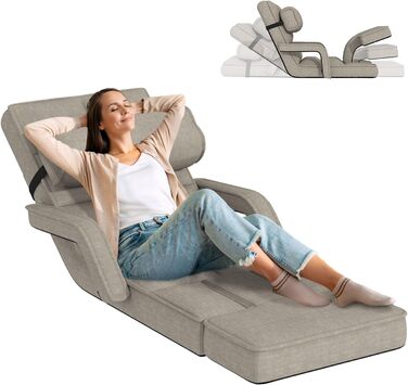 Крісло UNIONLINE, регульоване складне ігрове крісло з підлокітниками, подушкою та підставкою для ніг, одне крісло, ліжко для спальні, для дому, офісу, бежевий