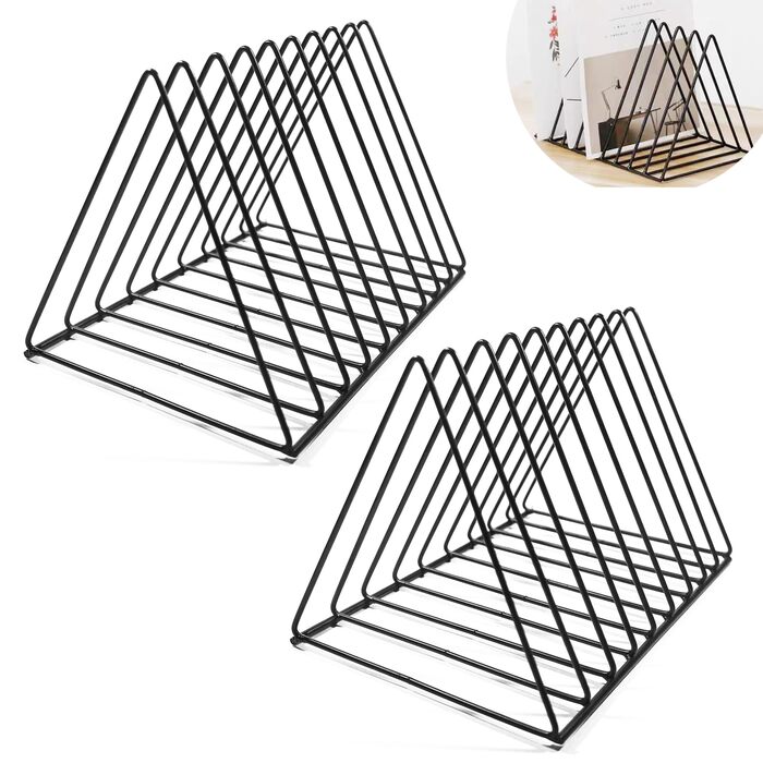 Секційна металева підставка для журналів, настільне сховище для платівок, тримач для вінілових платівок на 9 слотів, для офісу, документів, журналів, чорний колір, 2-