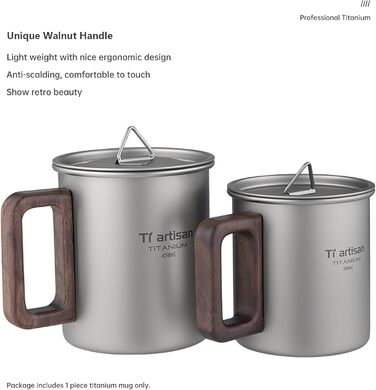 Титанова кружка, надлегка кемпінгова кавоварка, піскоструминна поверхня, захист від опіків (матово-сіра 450 мл)