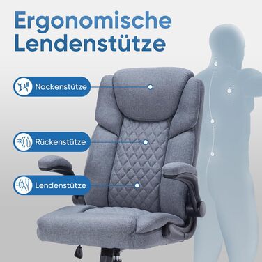 Крісло керівника з функцією гойдання, регульоване по висоті офісне крісло, ергономічне офісне крісло з підголівником та складними підлокітниками, обертове на 360 крісло, сіра тканина