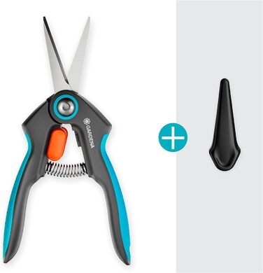 Секатор для точного збору трав, ягід та квітів з нержавіючої сталі, лезо 47 мм, ергономічна ручка, з захисним ковпачком (12212-20). Універсальний, 15.91 см x 1.95 см, ширина захвату 47 мм