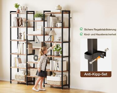 Книжкова полиця Coleshome з 17 полицями, металевий каркас, 6 ярусів, промисловий дизайн, стелаж-перегородка з місцем для зберігання, 22 x 125,6 x 177,2 см, окремостояча полиця для офісу, вітальні, спальні, кухні, коричнева, 6 ярусів