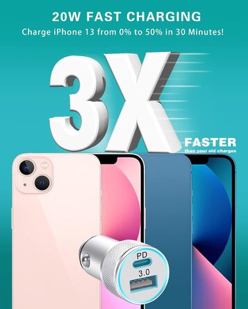 Адаптер LUOSIKE 20 Вт прикурювача USB C з кабелем блискавки 1 м, автомобільний зарядний пристрій для мобільних телефонів, двопорто