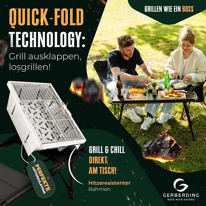 Стіл для кемпінгу та вугільний гриль 2-в-1 Компактний розкладний стіл з грилем Стіл IGT з регульованою висотою для 2-3 осіб Складаний та портативний Можна використовувати як рибальський стіл Ідеально підходить для використання на свіжому повітрі або пікні