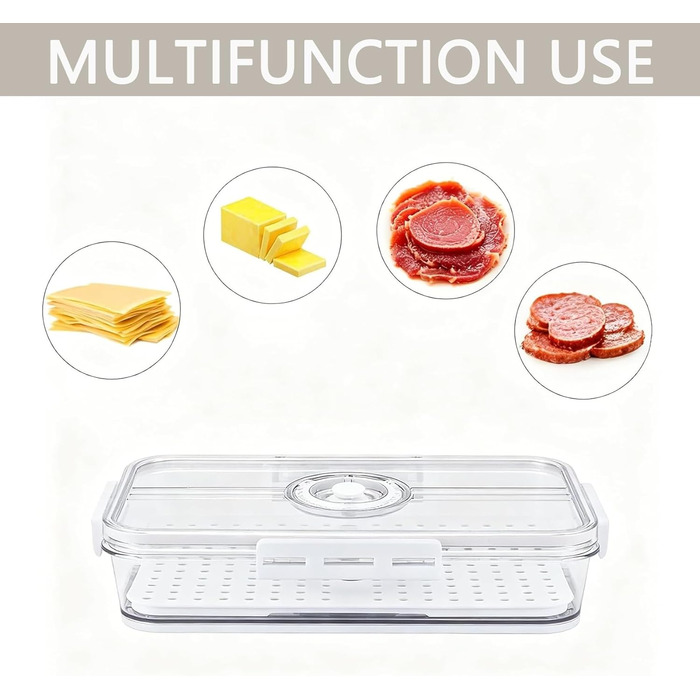 Ящик для зберігання сиру та ковбаси для холодильника, комплект з 2 шт. прозорий герметичний ящик для делікатесів з таймером та вставкою для зливу, ідеально підходить для зберігання сиру та ковбаси.