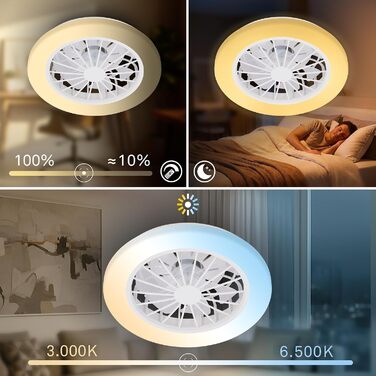 Стельовий LED-вентилятор BRILONER з освітленням та пультом керування, тихий DC-мотор, 5 швидкостей, регулювання температури світла (CCT) та яскравості, 38 см, білий