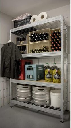 Вуличний стелаж із широким прольотом та 4 полицями з дротяної сітки Вантажопідйомність полиць 300 кг Сертифіковано TV ВxШxГ 1800 x 1200 x 450 мм Стелаж для зберігання Міцний стелаж Металевий стелаж