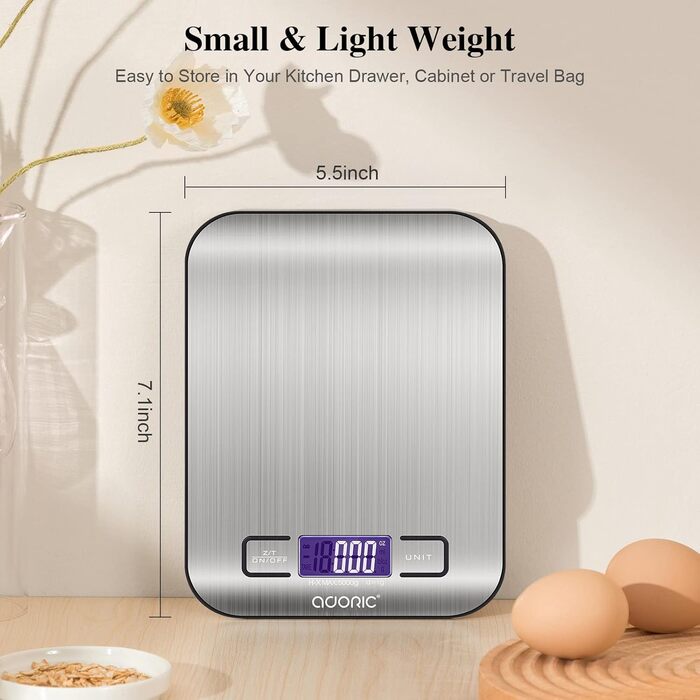 Професійні електронні ваги, кухонні ваги з РК-дисплеєм - чудова точність до 1 г (максимальна вага 5 кг) - сріблястий