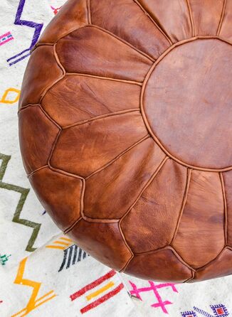 Дивіться гарний пуф великого розміру з натуральної шкіри - ручної роботи - з наповненням - пуф-мішок для ніг (медово-коричневий)