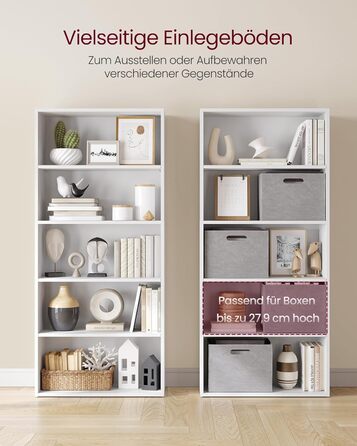 Рівнева книжкова полиця VASAGLE, окремостояча полиця, полиця для зберігання, регульовані полиці, для вітальні, домашнього офісу, спальні, хмарно-білий LBC165T14 білий, 5 рівнів (60Д x 134,2В см), 5-