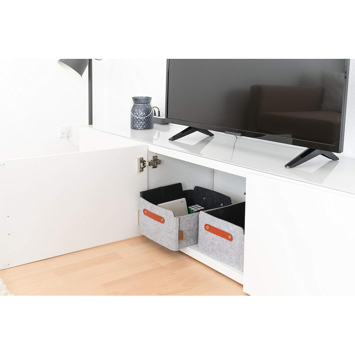 Фетровий ящик для зберігання Miqio Design зі шкіряною ручкою Високоякісний фетровий кошик Фетровий ящик з ручками з натуральної шкіри Кошик-поличка Світло-сірий Набір з 4 фетрових кошиків (325x15 см) Сірий меланж з елементами з натуральної шкіри