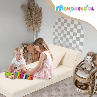 Диван MeMoreCool Cord Play, Дитячий диван, Дитячий диван Glow, Дитячий розкладний диван, Диван-фліп, Дитячий диван, Z-подібне ліжко, Розкладний дитячий диван, Ліжко на підлогу, Розкладний диван для ігрової кімнати, Бежевий шнур бежевого кольору