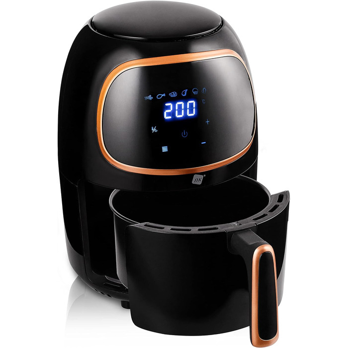 Фритюрниця, проста у використанні, 6 програм, антипригарне покриття, 1000 Вт, регульована температура до 200C, 2L -