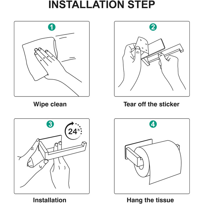 Тримач для туалетного рушника Без свердління, самоклеючий тримач для туалетного рушника з нержавіючої сталі Тримач для туалетного рушника Тримач для туалетного рушника для кухні та ванної кімнати, чорний