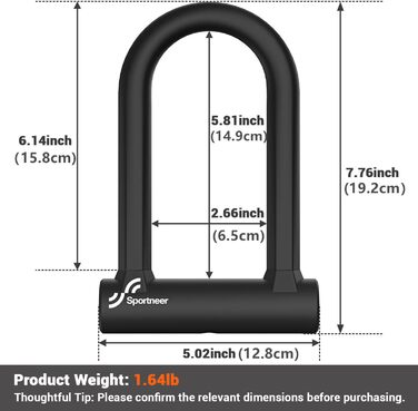 Посилений велосипедний U-Lock 17 мм з тросом 1,5 м для шосейних велосипедів, гірських велосипедів, електровелосипедів, складних велосипедів з кріпленням, U-Lock 19 x 13 см та тросом 1,5 м, чорний